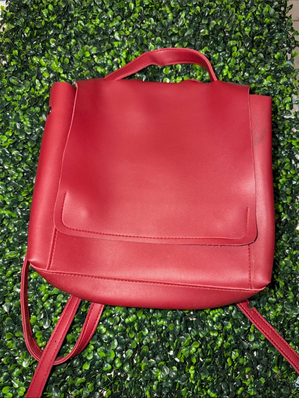 Women’s Red Leather-Style Backpack Tote